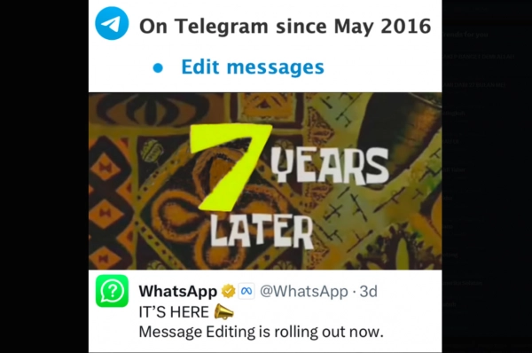 Telegram Mengejek WhatsApp Dengan Membuat Meme Tentang Fitur Edit Chat